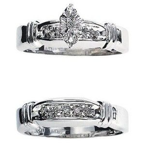 10K WHITE GOLD MARQUIS ILLUSION DIAMOND-ACCENT WEDDING BRIDAL SET ORIG MSRP $695